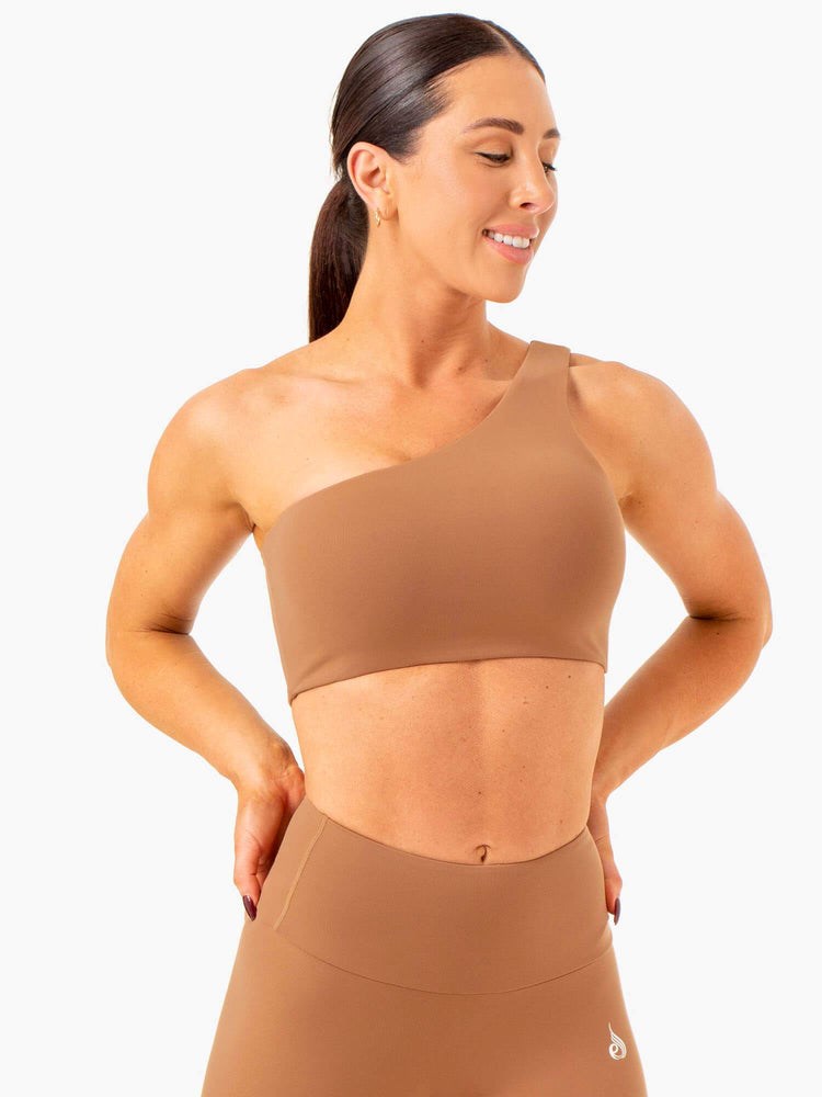 Ryderwear Adapt One Shoulder Sports Bra Mocha | AJV-021364