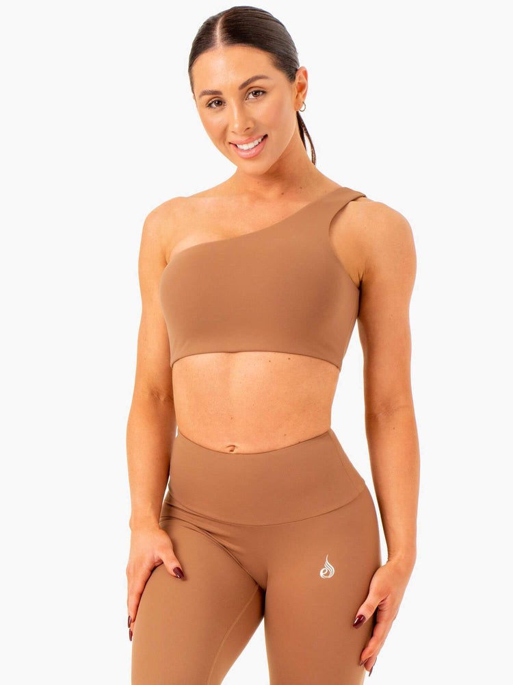 Ryderwear Adapt One Shoulder Sports Bra Mocha | AJV-021364