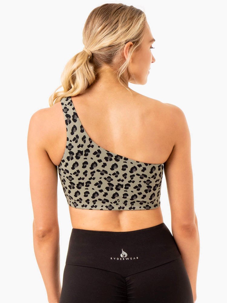 Ryderwear Adapt One Shoulder Sports Bra Khaki Leopard | BVU-142670