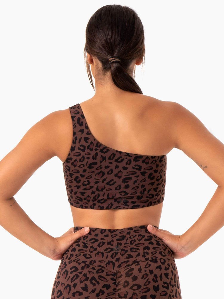 Ryderwear Adapt One Shoulder Sports Bra Choklad Leopard | CWI-341089