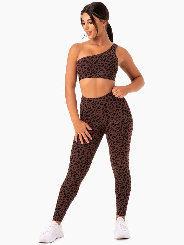 Ryderwear Adapt One Shoulder Sports Bra Choklad Leopard | CWI-341089