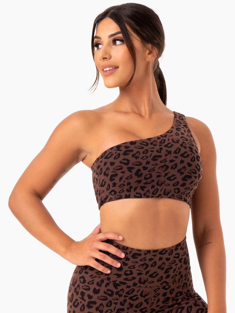 Ryderwear Adapt One Shoulder Sports Bra Choklad Leopard | CWI-341089