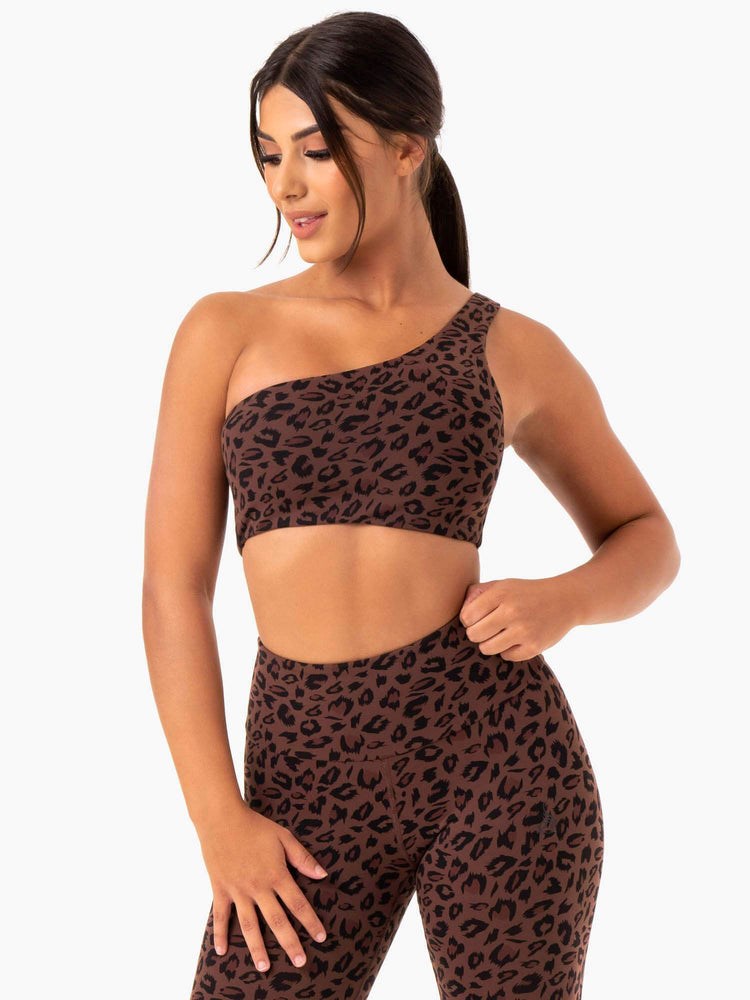 Ryderwear Adapt One Shoulder Sports Bra Choklad Leopard | CWI-341089