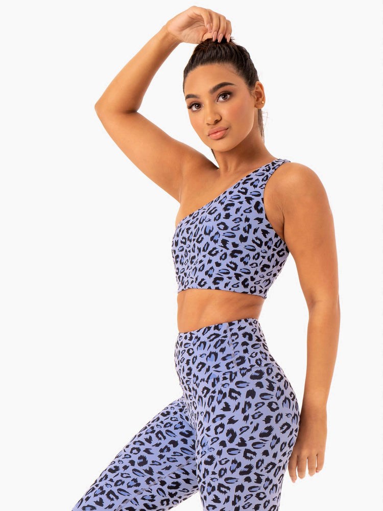 Ryderwear Adapt One Shoulder Sports Bra Lavendel Leopard | DEN-732806