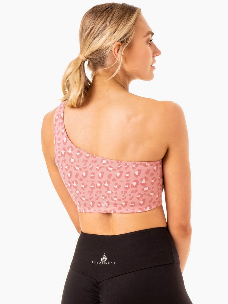 Ryderwear Adapt One Shoulder Sports Bra Rosa Leopard | MFN-524791