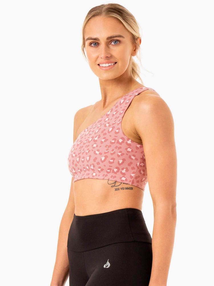 Ryderwear Adapt One Shoulder Sports Bra Rosa Leopard | MFN-524791