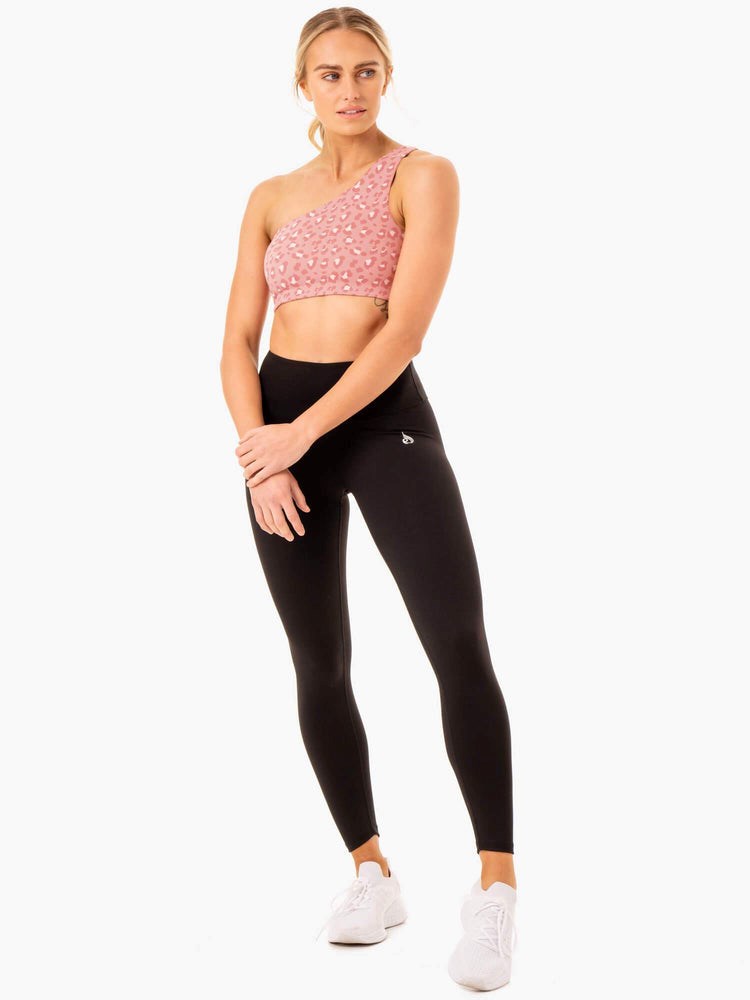 Ryderwear Adapt One Shoulder Sports Bra Rosa Leopard | MFN-524791