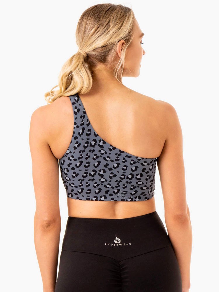 Ryderwear Adapt One Shoulder Sports Bra Blå Leopard | PBA-092357