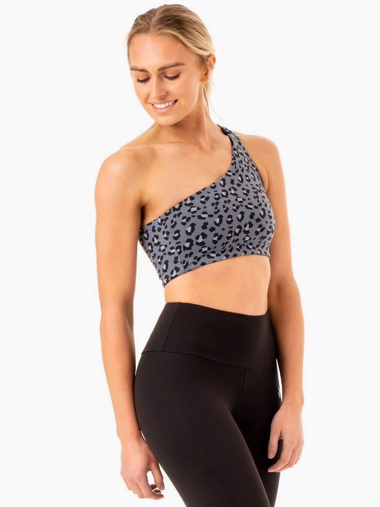 Ryderwear Adapt One Shoulder Sports Bra Blå Leopard | PBA-092357