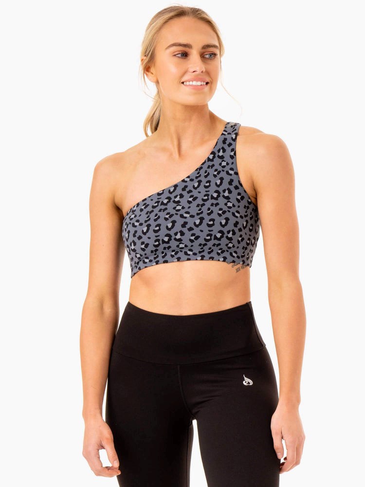 Ryderwear Adapt One Shoulder Sports Bra Blå Leopard | PBA-092357