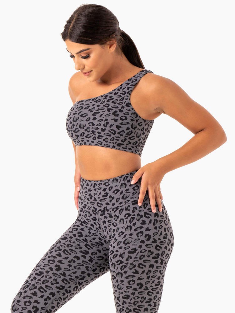 Ryderwear Adapt One Shoulder Sports Bra Grå Leopard | VQM-023754