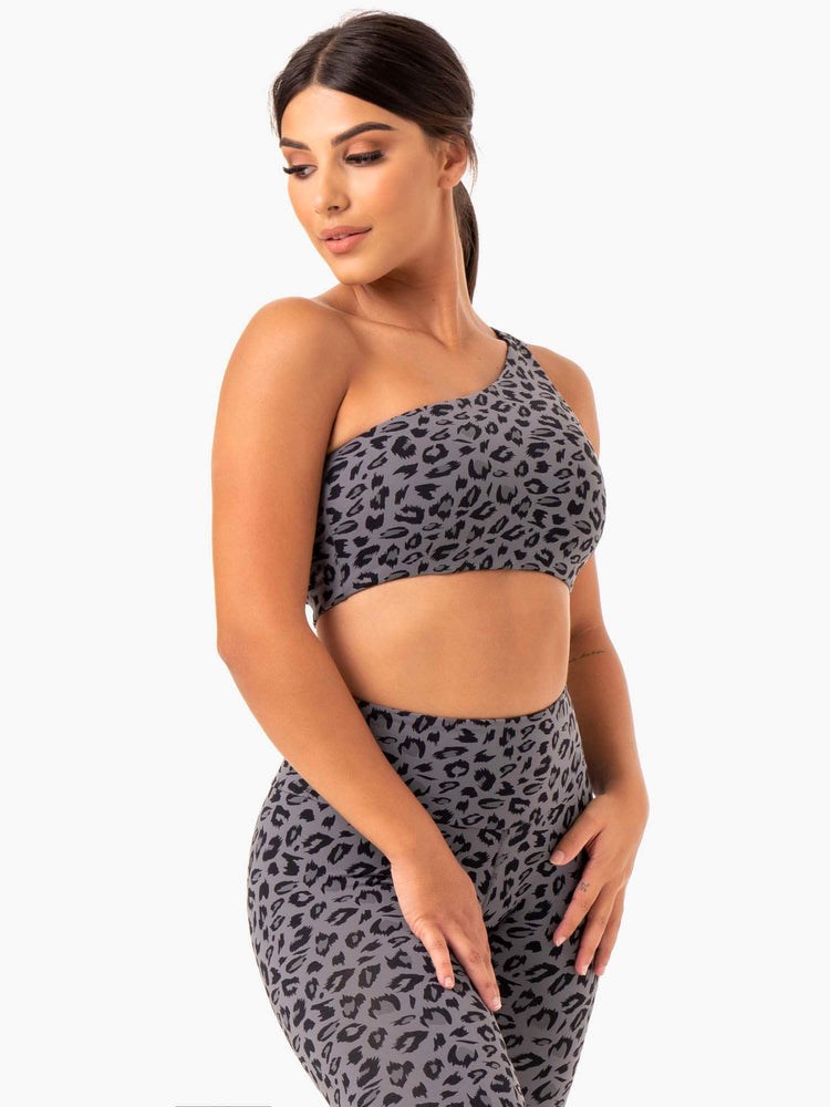 Ryderwear Adapt One Shoulder Sports Bra Grå Leopard | VQM-023754