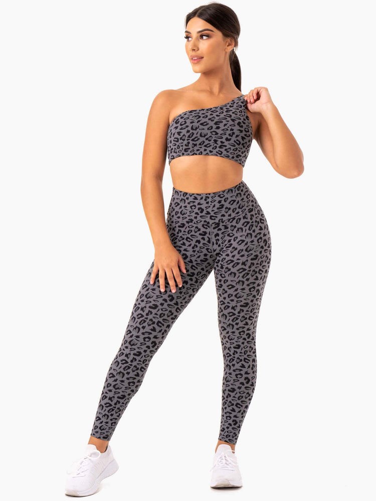 Ryderwear Adapt One Shoulder Sports Bra Grå Leopard | VQM-023754