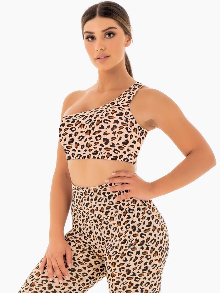 Ryderwear Adapt One Shoulder Sports Bra Leopard | XMO-892541