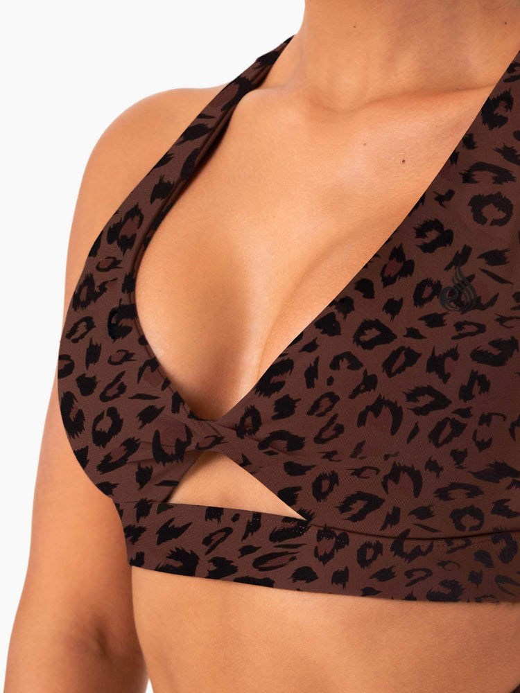 Ryderwear Adapt Twist Sports Bra Choklad Leopard | TGK-184396