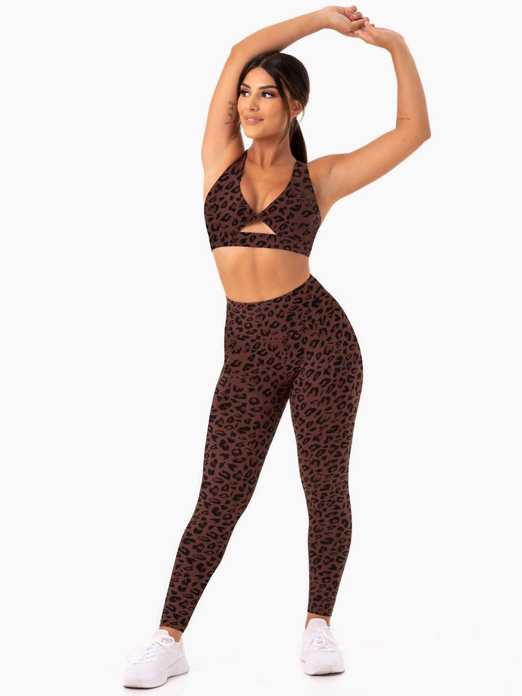 Ryderwear Adapt Twist Sports Bra Choklad Leopard | TGK-184396