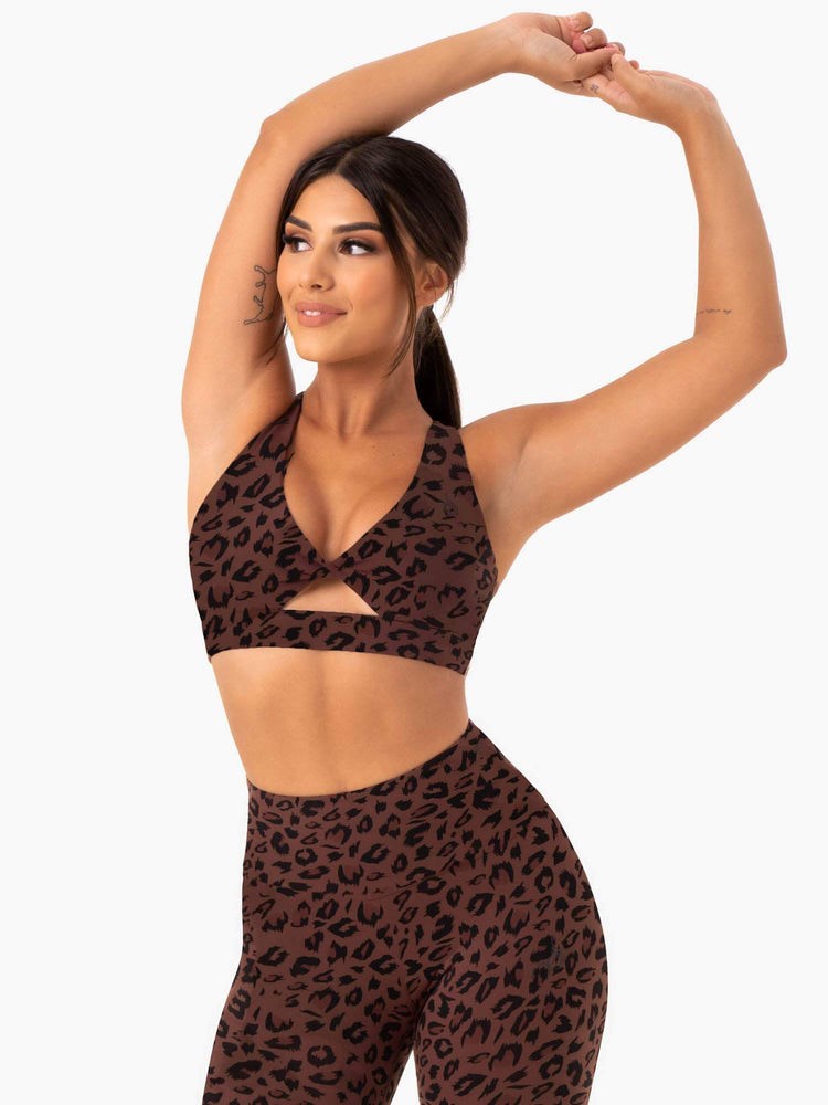 Ryderwear Adapt Twist Sports Bra Choklad Leopard | TGK-184396