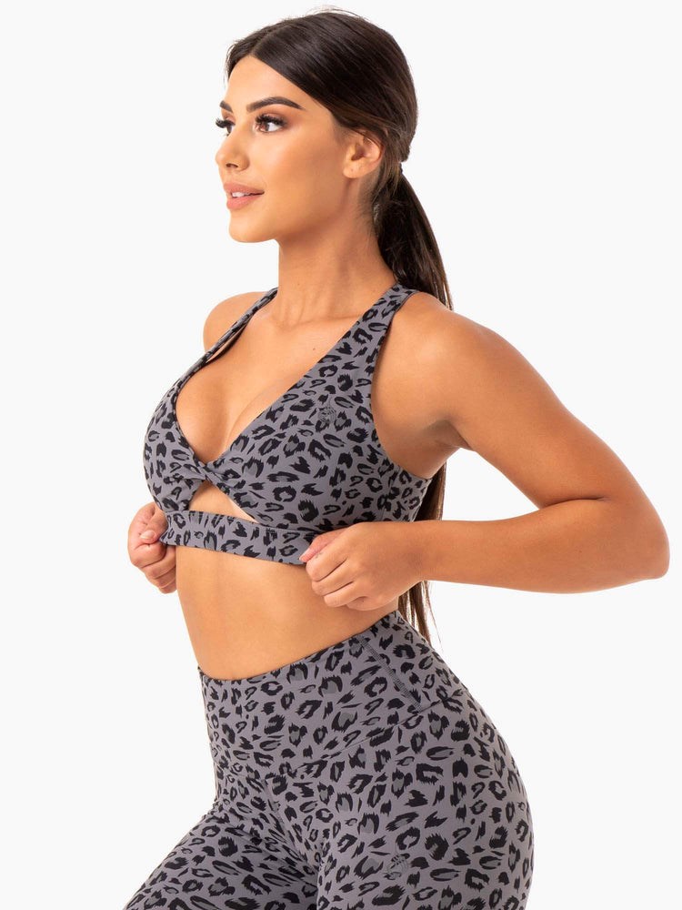 Ryderwear Adapt Twist Sports Bra Grå Leopard | URW-201367