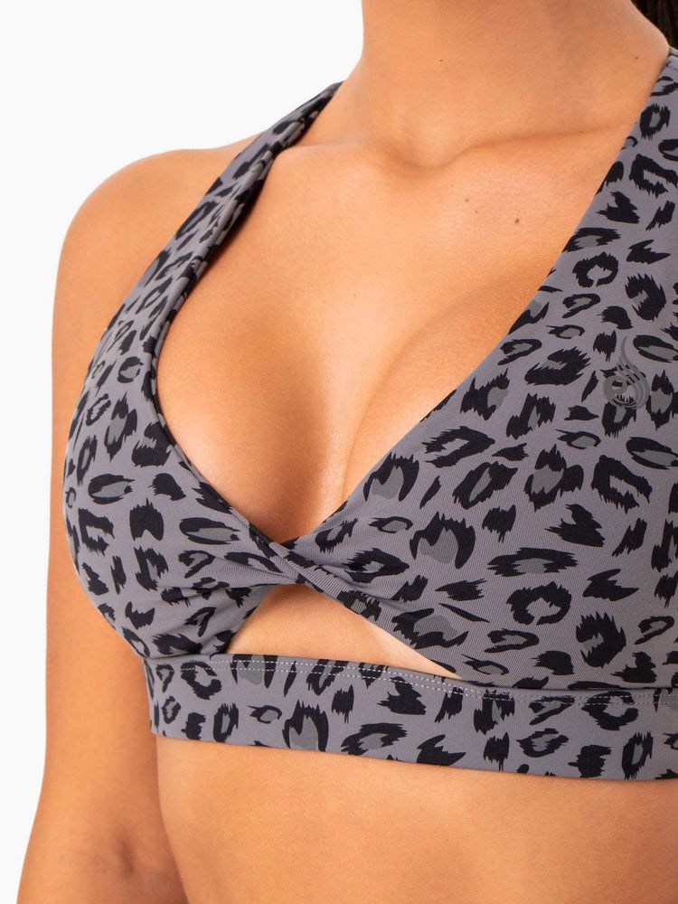 Ryderwear Adapt Twist Sports Bra Grå Leopard | URW-201367