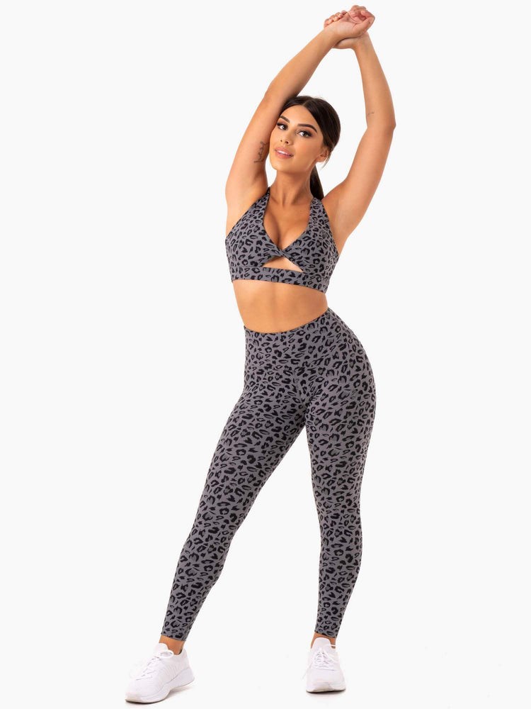 Ryderwear Adapt Twist Sports Bra Grå Leopard | URW-201367