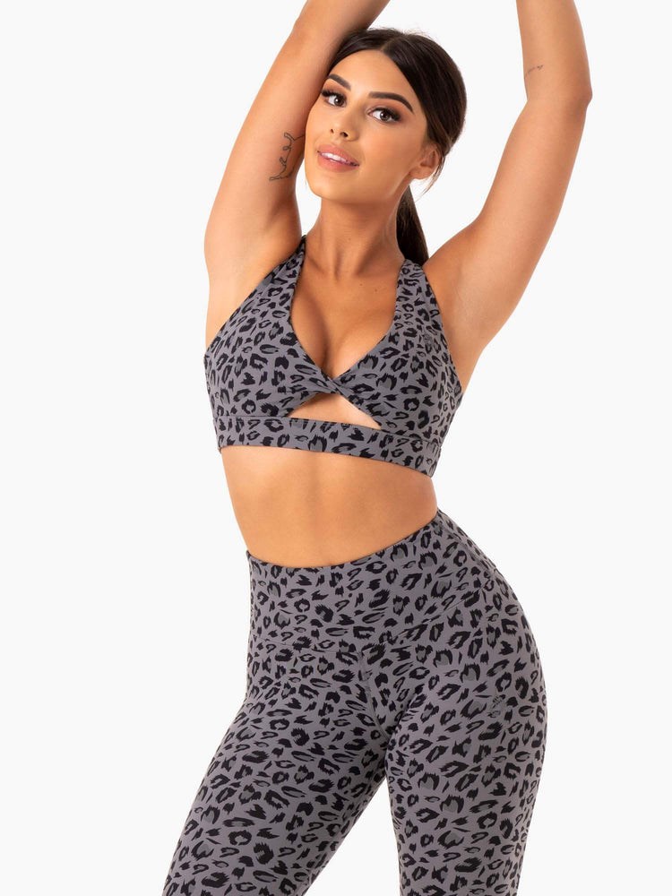 Ryderwear Adapt Twist Sports Bra Grå Leopard | URW-201367