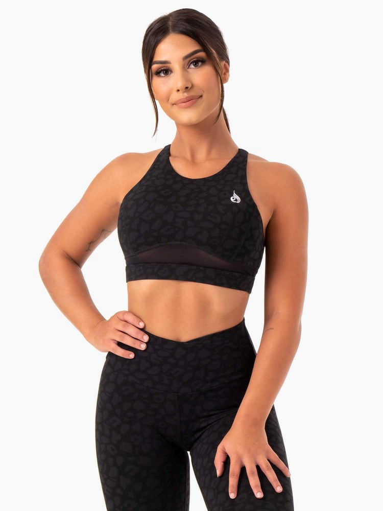 Ryderwear Amazon Mesh Sports Bra Svarta Leopard | TEW-734180