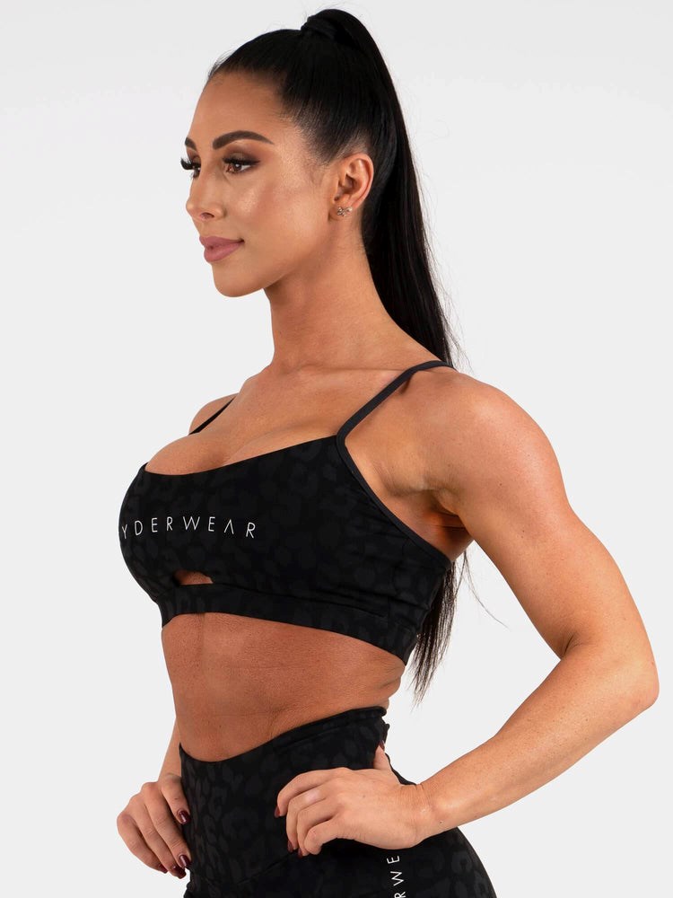 Ryderwear Animal Sports Bra Leopard Svarta | KMS-376845