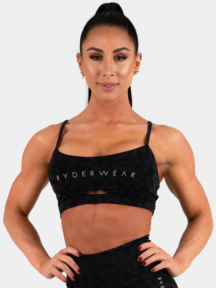 Ryderwear Animal Sports Bra Leopard Svarta | KMS-376845