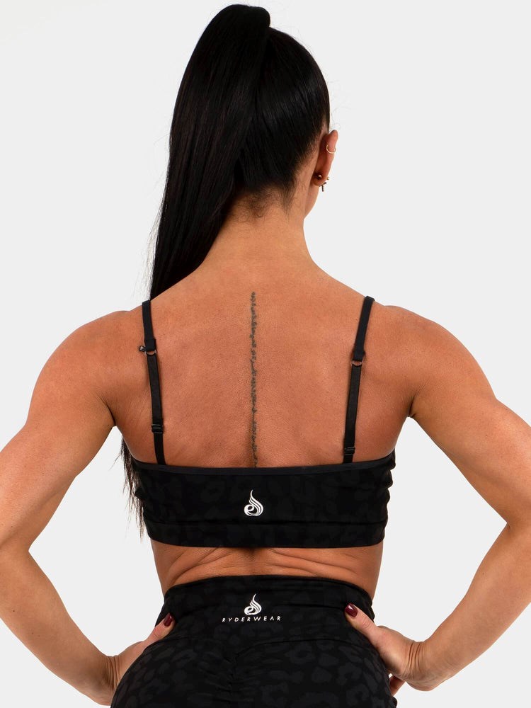 Ryderwear Animal Sports Bra Leopard Svarta | KMS-376845