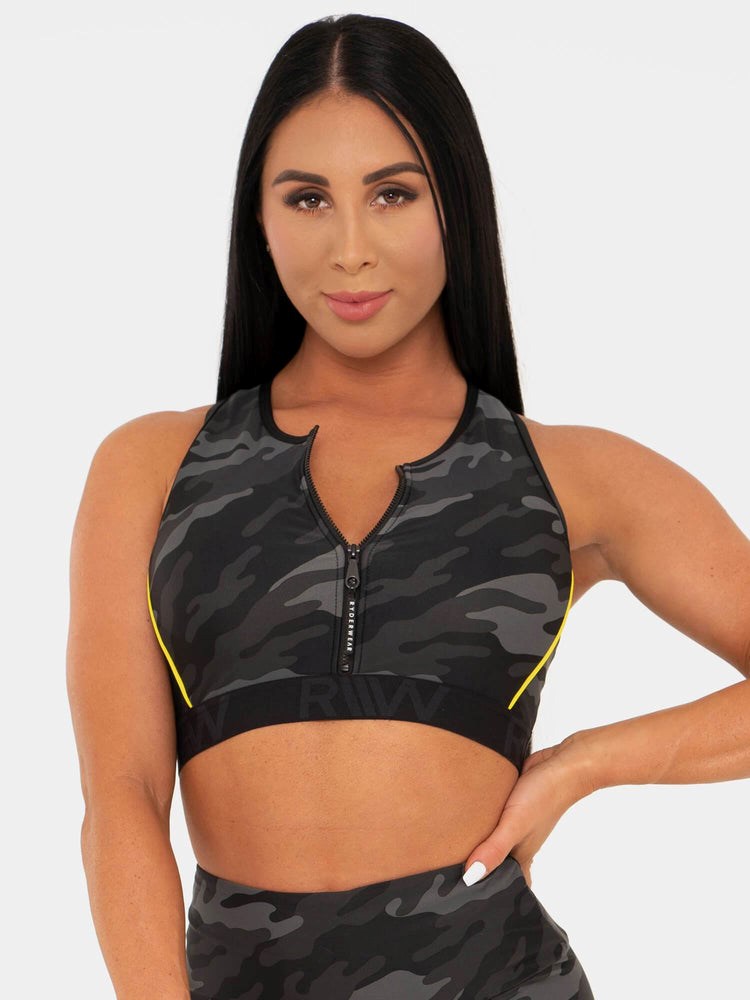 Ryderwear BFCAMO Zip Up Sports Bra Camo | GHU-379016