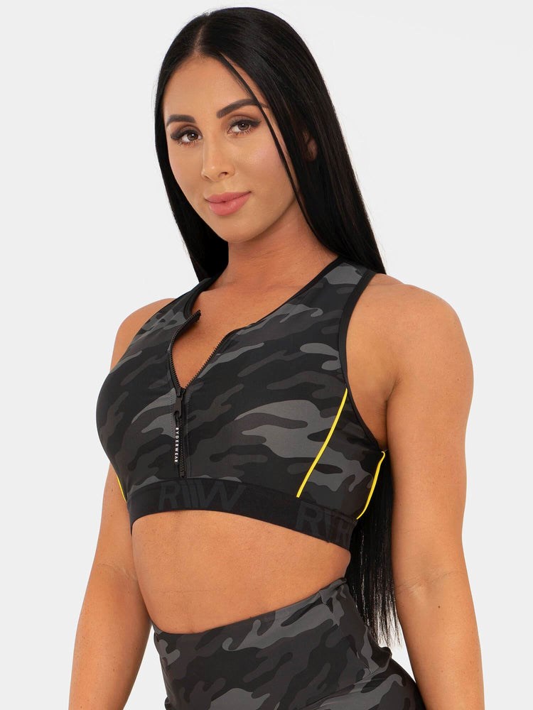 Ryderwear BFCAMO Zip Up Sports Bra Camo | GHU-379016