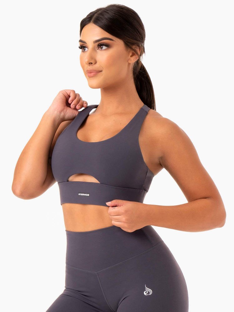 Ryderwear Base Racer Back Sports Bra Charcoal | UNW-582647