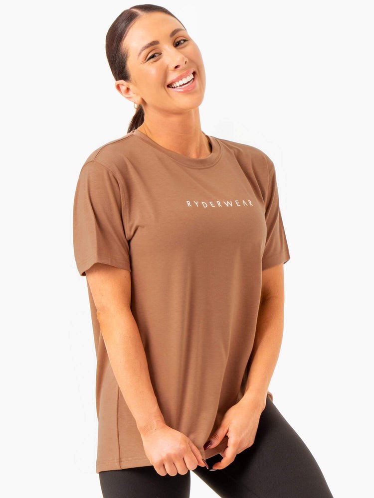 Ryderwear Boyfriend Longline T-Shirt Mocha | VLA-784391