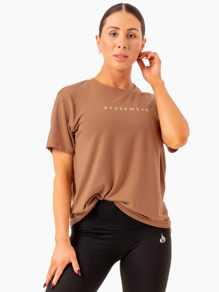 Ryderwear Boyfriend Longline T-Shirt Mocha | VLA-784391