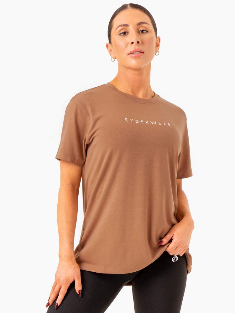 Ryderwear Boyfriend Longline T-Shirt Mocha | VLA-784391