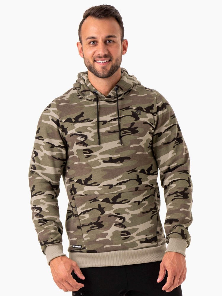 Ryderwear Camo Tech Pullover Hoodie Khaki Camo | VIO-425796