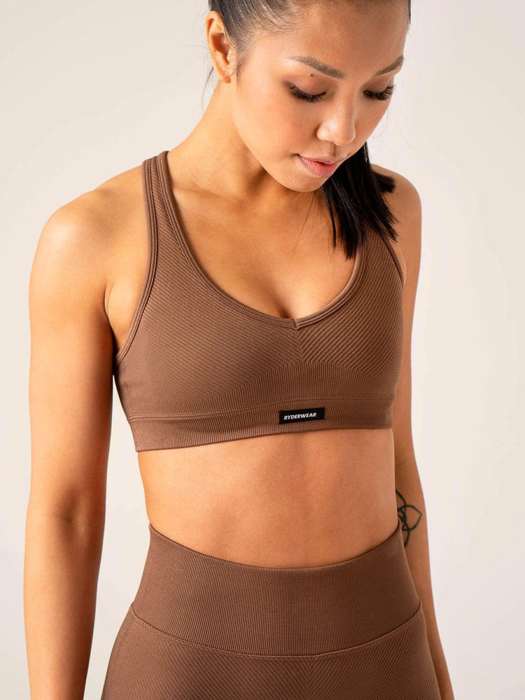 Ryderwear Circuit Rib Seamless Sports Bra Choklad | NUO-705269