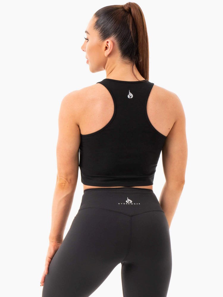 Ryderwear Cropped Racer Back Tank Svarta | ZJT-387052