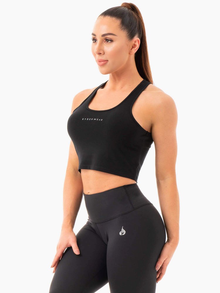 Ryderwear Cropped Racer Back Tank Svarta | ZJT-387052