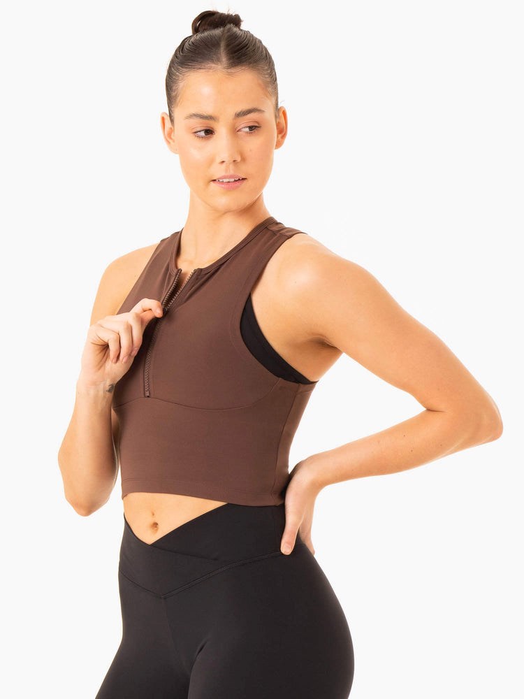 Ryderwear Embody Zip Up Crop Choklad | XZM-518936