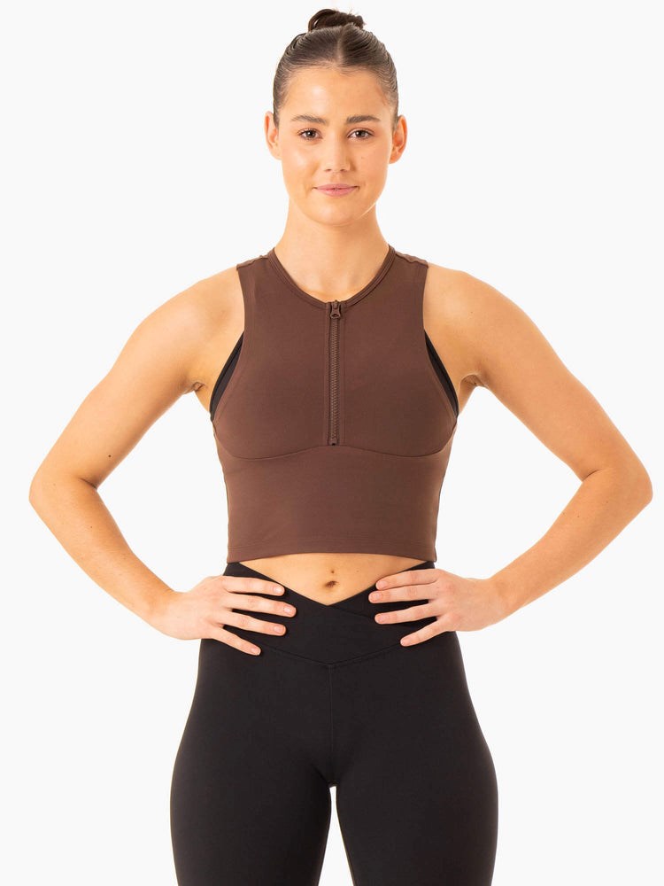 Ryderwear Embody Zip Up Crop Choklad | XZM-518936