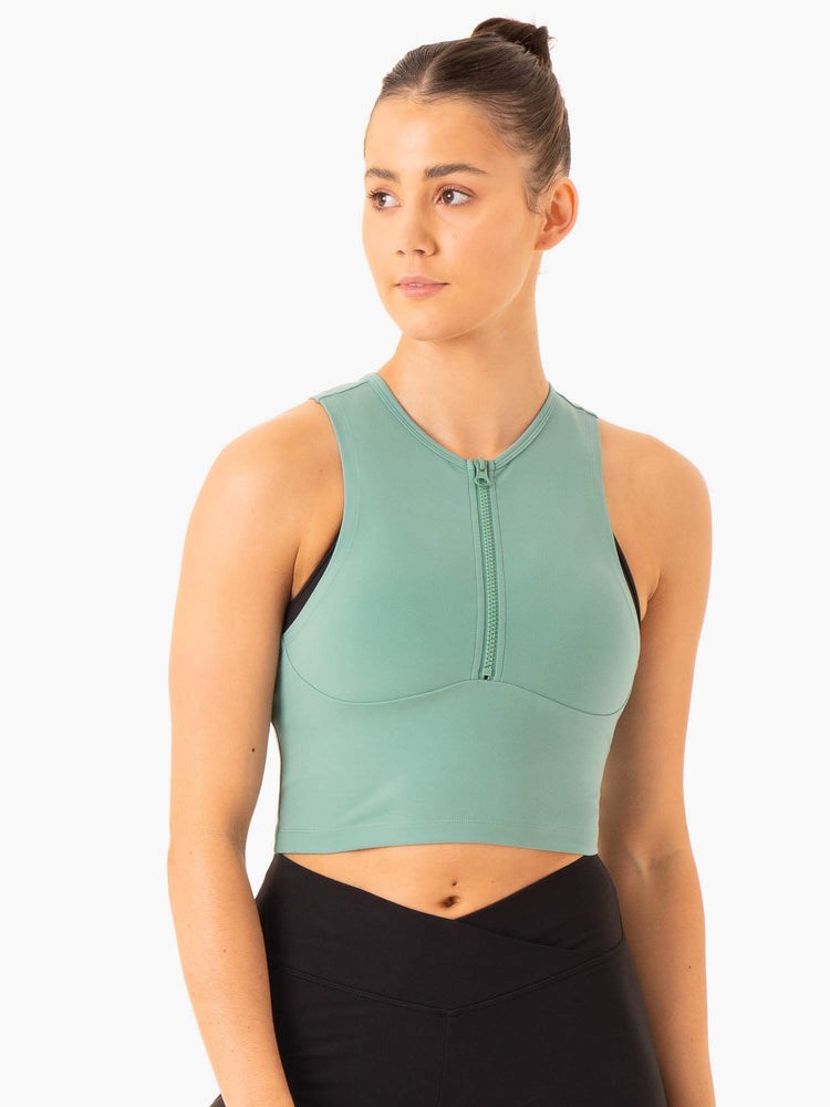 Ryderwear Embody Zip Up Crop Gröna | AKN-436782