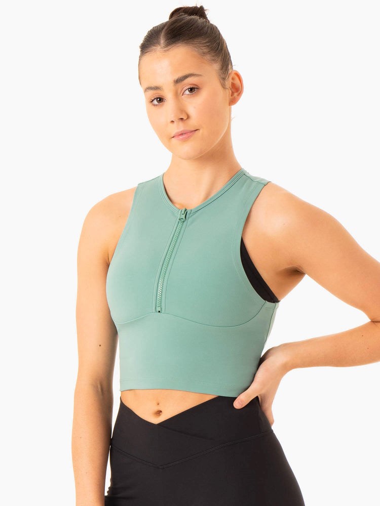 Ryderwear Embody Zip Up Crop Gröna | AKN-436782