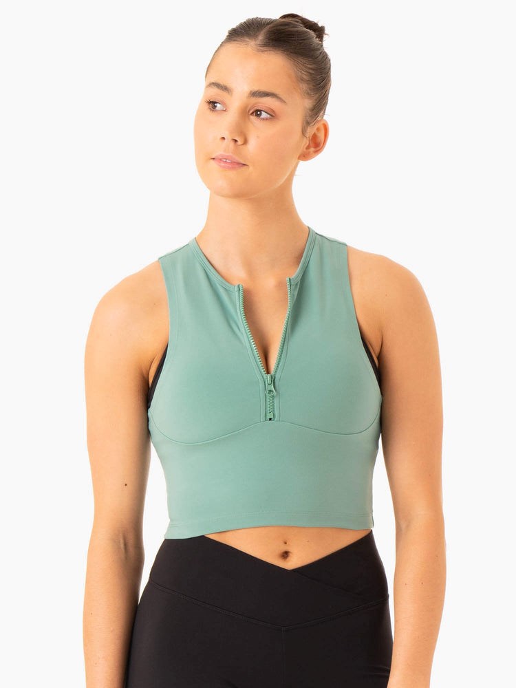 Ryderwear Embody Zip Up Crop Gröna | AKN-436782