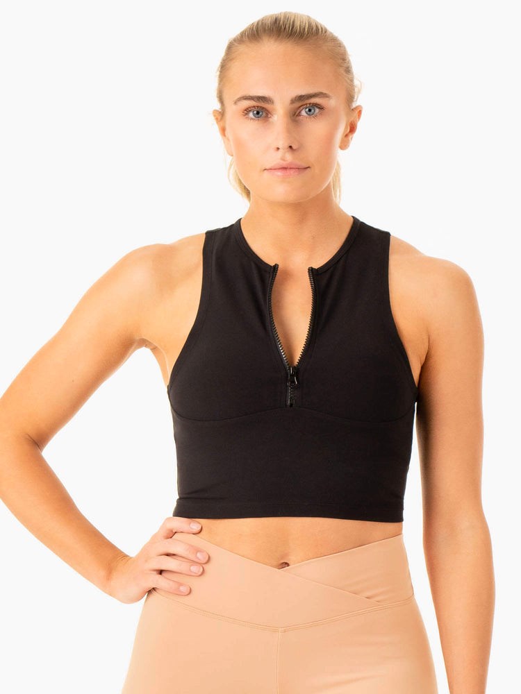 Ryderwear Embody Zip Up Crop Svarta | LZI-934562