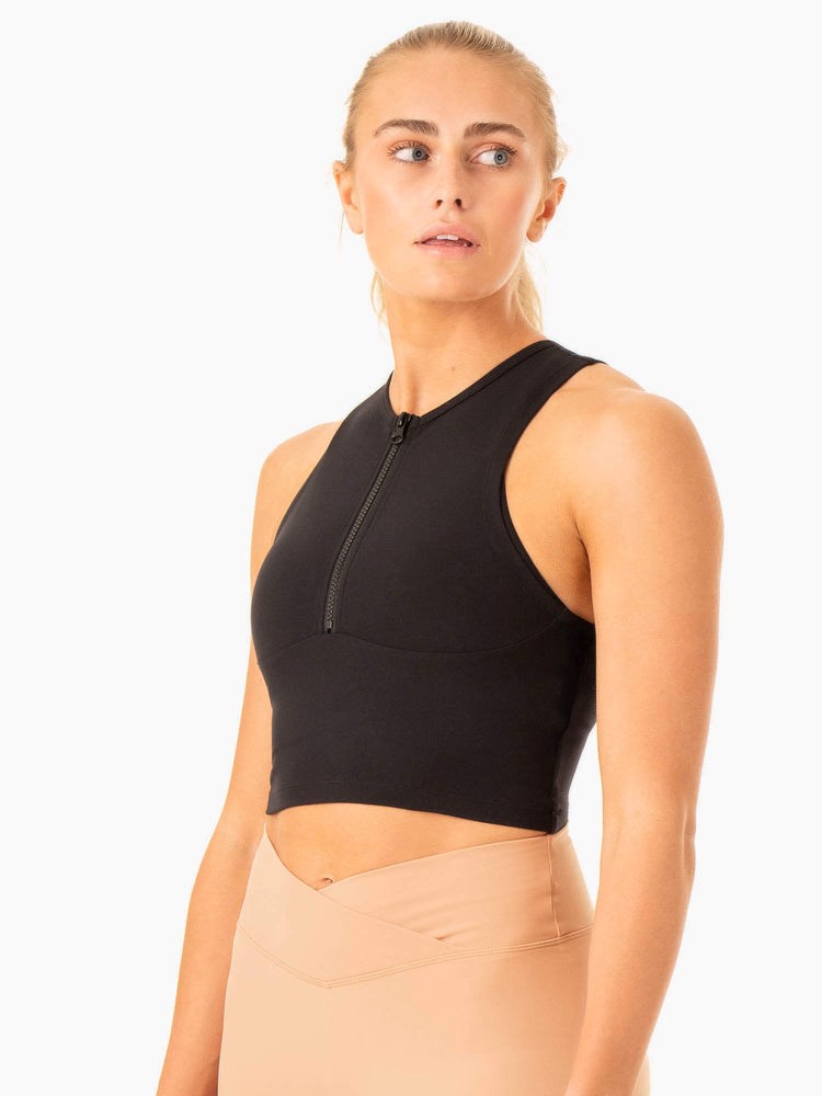 Ryderwear Embody Zip Up Crop Svarta | LZI-934562