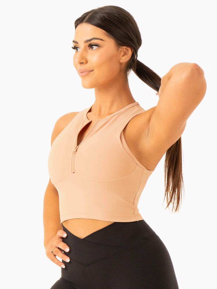 Ryderwear Embody Zip Up Crop Tan | WPG-326851