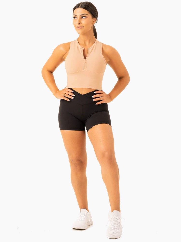 Ryderwear Embody Zip Up Crop Tan | WPG-326851