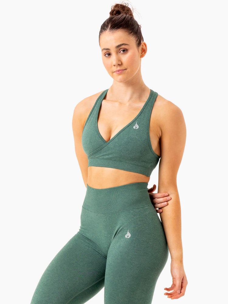 Ryderwear Essential Seamless Cross Over Sports Bra Gröna | ULB-932574