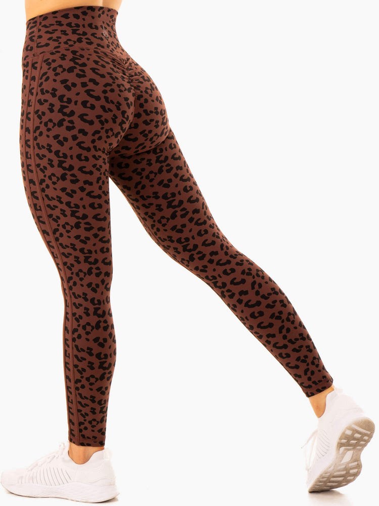 Ryderwear Evolution High Waisted Scrunch Leggings Choklad Leopard | INS-462597